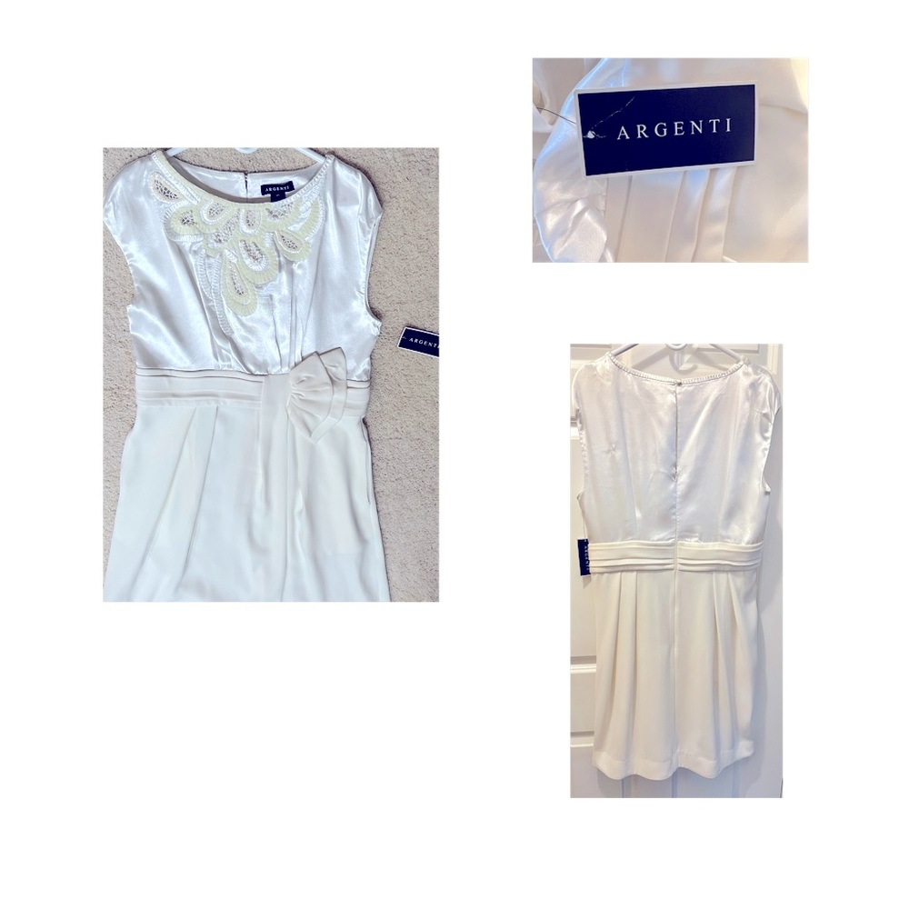 New Argenti White Satin Like Embellished White Dress SZ 12